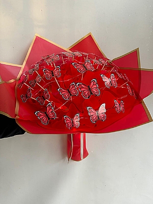 Işıklı Kırmızı Kelebekli Buket